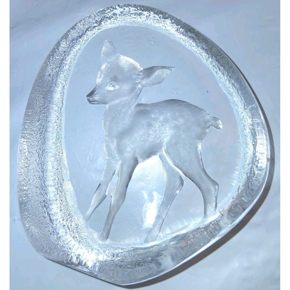 Mats Jonasson Wildlife Crystal Fawn Etched Sculpture Sweden‎ Signed & Numbered